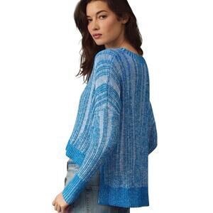 Pilcro Anthropologie Textured Ribbed High Low Long Sleeve Blue Sweater Sz Med